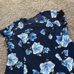 JH Collections Navy Blue Floral Fit and‎ Flare Dress Plus Size 22W Short Sleeve